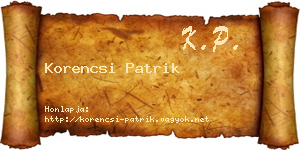 Korencsi Patrik névjegykártya